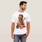 画家パピー イーゼルを持つ芸術的な犬 Tシャツ (正面フル)