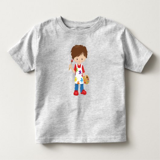 画家、アーティス絵を描ト、かわいい男の子、茶色の髪 トドラーTシャツ (正面)