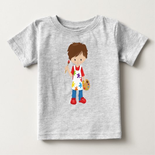 画家、アーティス絵を描ト、かわいい男の子、茶色の髪 ベビーTシャツ (正面)
