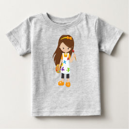 画家、ペイントアーティスト、かわいい女の子、茶色の髪 ベビーTシャツ