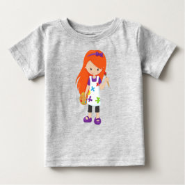 画家, ペイントアーティスト, かわいい少女, オレンジ色の髪 ベビーTシャツ