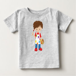 画家、ペイントアーティスト、かわいい少年、茶色の髪 ベビーTシャツ