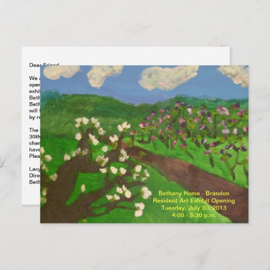 画廊の展示物の開いた招待状の郵便はがき インビテーションポストカード (正面/裏面)