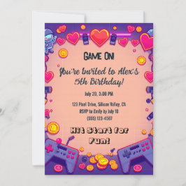 画素パーティー誕生日招待状レトロゲーマーテーマ 招待状