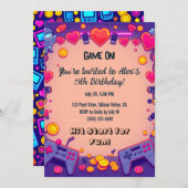 画素パーティー誕生日招待状レトロゲーマーテーマ 招待状 (正面/裏面)