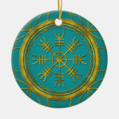 畏怖の護符のバイキングの保護runesの舵輪 セラミックオーナメント (正面)