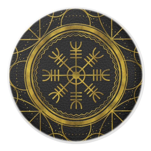 畏怖の護符のバイキングの保護runesの舵輪 セラミックノブ (正面)