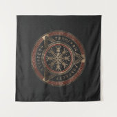 畏怖の黒くおよび赤い革および金ゴールドの舵輪 タペストリー (正面(横))