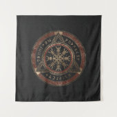 畏怖の黒くおよび赤い革および金ゴールドの舵輪 タペストリー (正面)