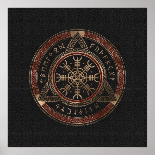 畏敬の念を抱く黒と赤の革と金ゴールド ポスター (正面)