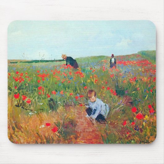 畑で花を摘むメアリーカッサット マウスパッド (正面)