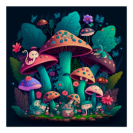 畑にキノコが溶け込む ポスター