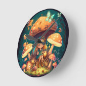 畑にキノコが溶け込む ラウンド壁時計 (傾斜)