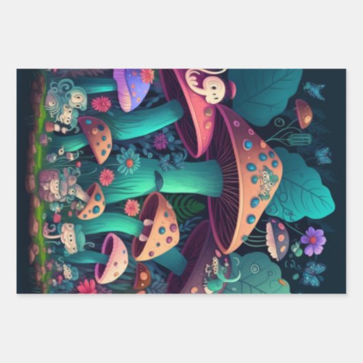 畑にキノコが溶け込む ラッピングペーパーシート (正面)