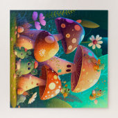 畑にマッシュルームの緑の花模様 ジグソーパズル (横)