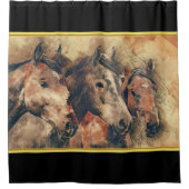 畑にランニングあるサラブレッド馬の馬 シャワーカーテン (正面)