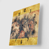 畑にランニングあるサラブレッド馬の馬 スクエア壁時計 (傾斜)