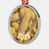 畑のトウモロコシ収穫 メタルオーナメント (左)