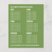 畑のトラクター、農家と肉屋の広告 チラシ (裏面)