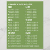 畑のトラクター、農家と肉屋の広告 チラシ (裏面)