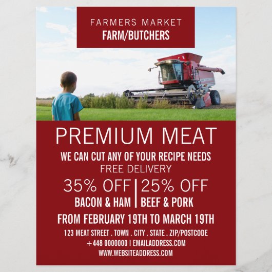 畑のトラクター、農家と肉屋の広告 チラシ (正面)