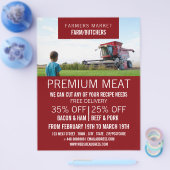 畑のトラクター、農家と肉屋の広告 チラシ (シングル)