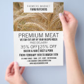 畑の小麦と農家と肉屋の広告 チラシ (手)