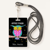 留学生パスバッジのフクロウ バッジ (正面ランヤード)