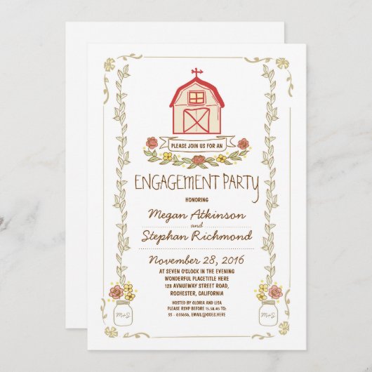 畜素朴舎婚約パーティ招待状 招待状 (正面/裏面)