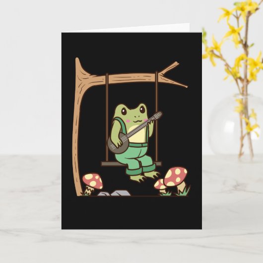 番上とスイングを持つ綿の実の美しい蛙 カード (黄色い花)