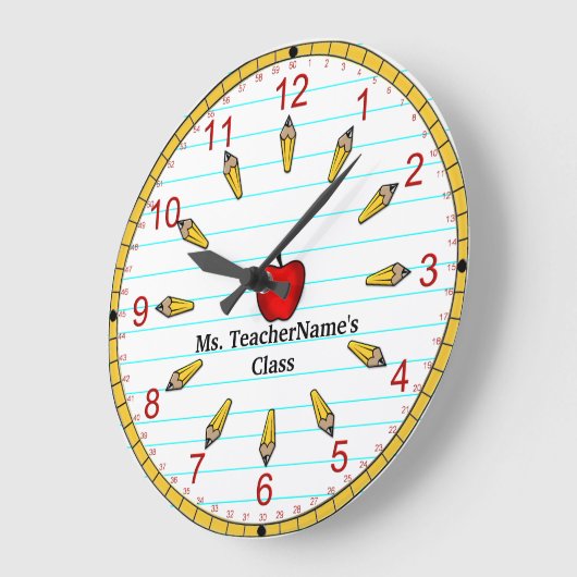 番号が付いているクラスの時間- (パーソナライズ) ラージ壁時計 (傾斜)