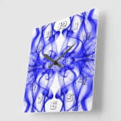 番号の付いた白の上に青い煙の羽毛 スクエア壁時計 (傾斜)