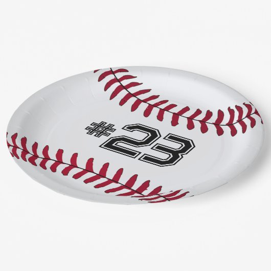 番号の付いた白野球 ペーパープレート (アングル)