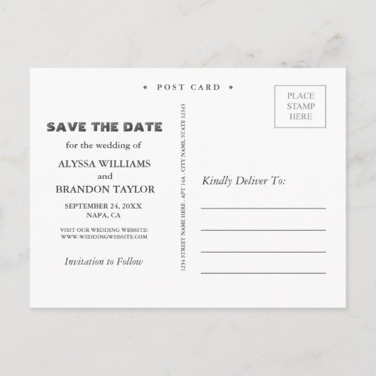 番号はっきりした写真モダン日付の保存/白 案内ポストカード (裏面)