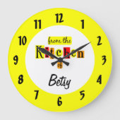 番号カスタムの付いたキッチンから黄色の ラージ壁時計 (正面)