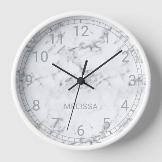 番号フェイク付き大理石ルック顔と文字 壁時計 (正面)