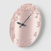 番号ミニマルバラピンクドリップメタリック3D ラージ壁時計 (傾斜)