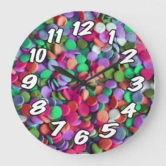 番号付きの緑のピンク紫のキャンディ ラージ壁時計 (正面)