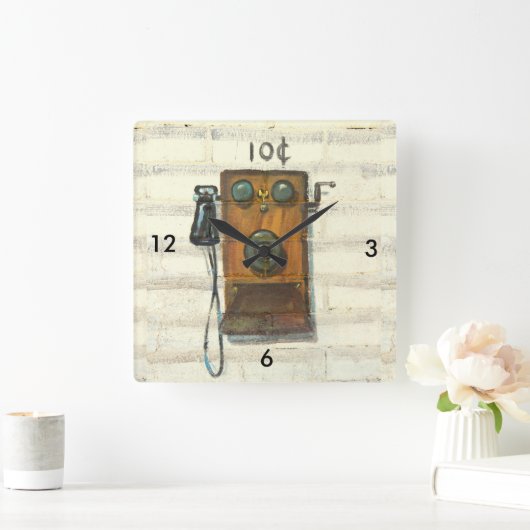 番号付きアンティーク支払電話の壁時計 スクエア壁時計 (ホーム)