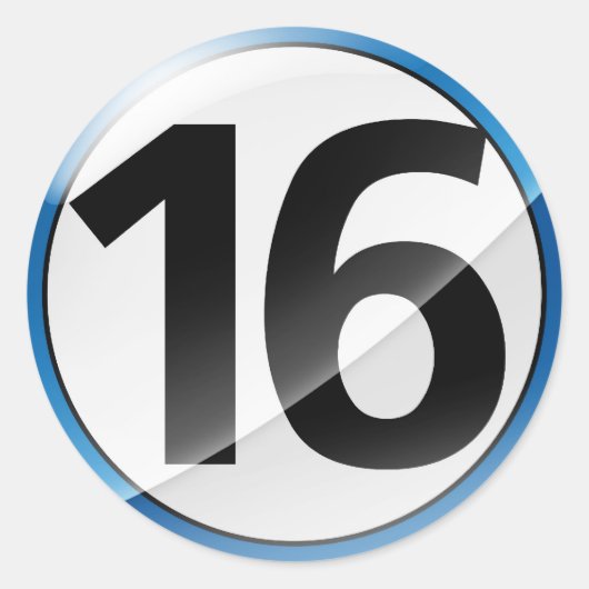 番号16青ステッカー ラウンドシール (正面)