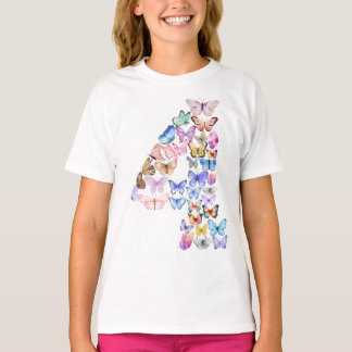 番号4蝶テーマ4歳の子供 Tシャツ