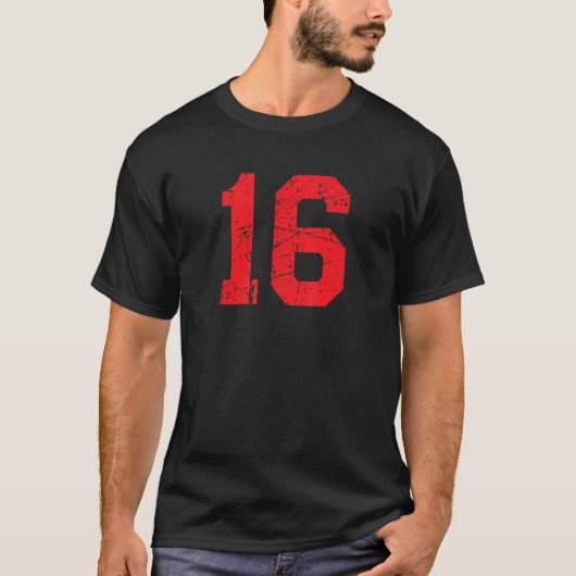 番号#16スポーツジャージーレッド動揺してヴィンテージLu Tシャツ (正面)