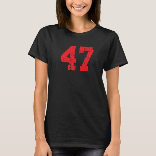 番号#47スポーツジャージーレッド動揺してヴィンテージLu Tシャツ (正面)