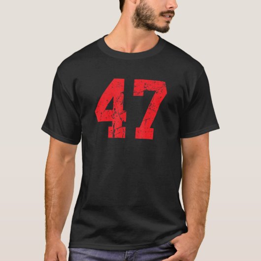 番号#47スポーツジャージーレッド動揺してヴィンテージLu Tシャツ (正面)