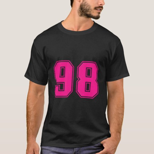 番号#98ピンクスポーツファンジャージー番号 Tシャツ (正面)