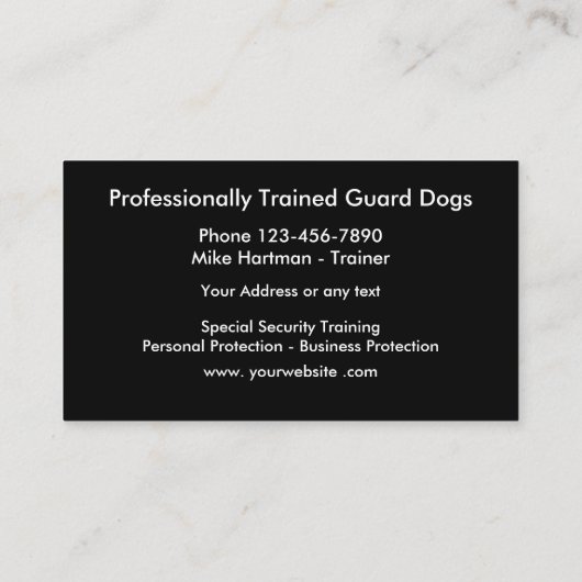 番犬の訓練および販売 名刺 (裏面)