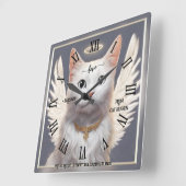 番猫の天使 ファインアート スクエア壁時計 (傾斜)