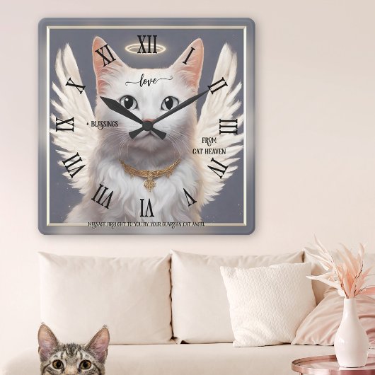 番猫の天使 ファインアート スクエア壁時計
