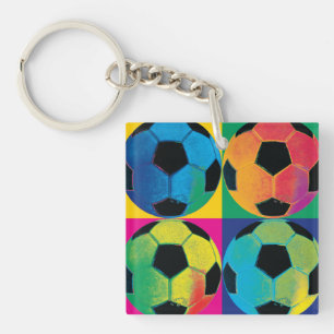 異なった色の4つのサッカーボール キーホルダー