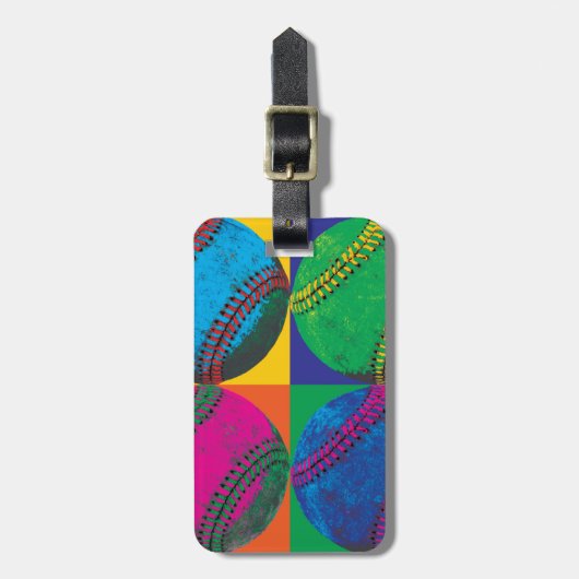 異なった色の4野球 ラゲッジタグ (正面縦)
